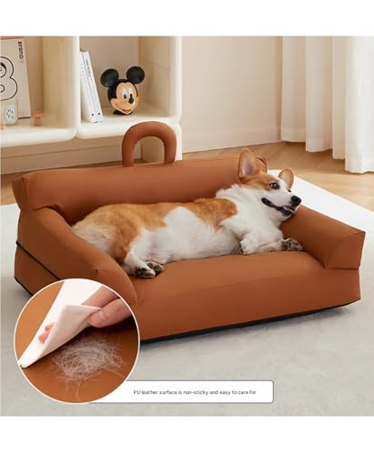 Genérico Cama ortopédica for Perros medianos, sofá Impermeable for Perros con Soporte de Espuma, Cama Lavable for Mascotas con Funda extraíble y Base Antideslizante(Brown,M)