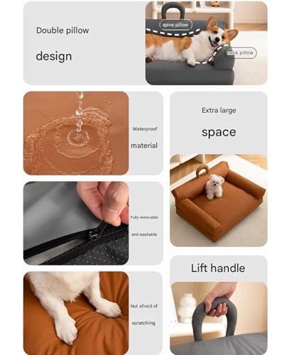 Genérico Cama ortopédica for Perros medianos, sofá Impermeable for Perros con Soporte de Espuma, Cama Lavable for Mascotas con Funda extraíble y Base Antideslizante(Brown,M)