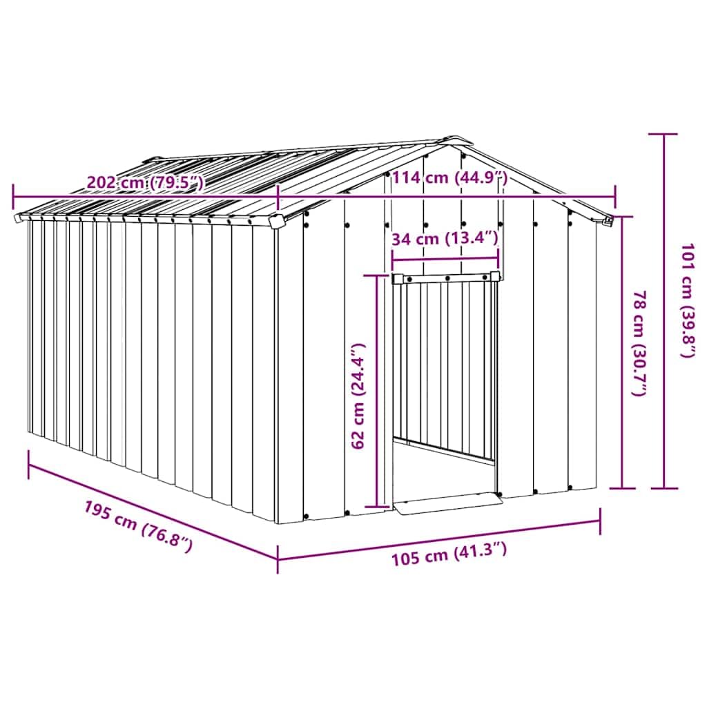 IKAYAA Caseta para Exteriores Grande, Caseta para Perros Acero Galvanizado 114x202x101 cm Gris
