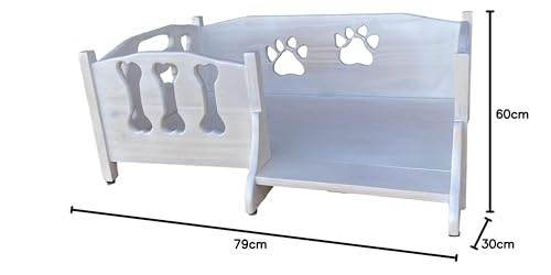 Genérico Cama para Perro en Madera de Pino, Tallada, barnizada en Blanco con veta Madera de Fondo