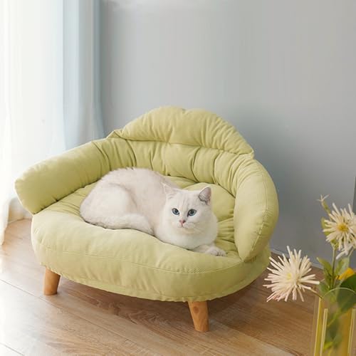 Cama de silla de sofá de gato, cama de mascotas elevada, cama de taburete de perros de gato con patas de madera resistentes, cama para mascotas de lujo, sofá suave y suave para ropa para ropa
