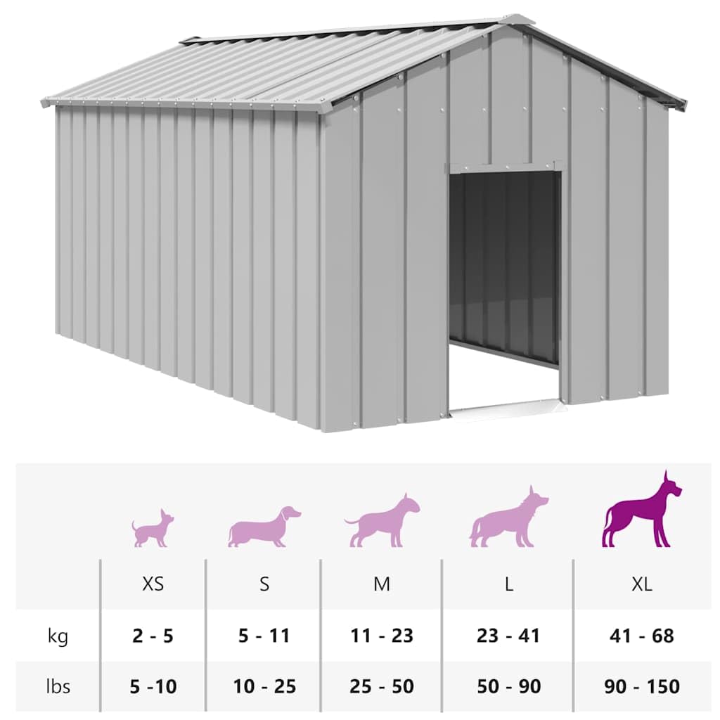 IKAYAA Caseta para Exteriores Grande, Caseta para Perros Acero Galvanizado 114x202x101 cm Gris