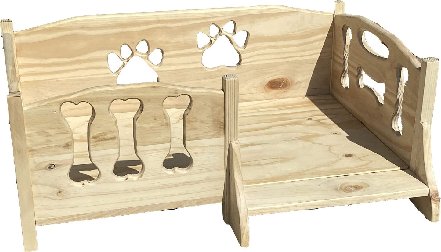 Genérico Cama para Perro en Madera de Pino, Tallada, barnizada en Blanco con veta Madera de Fondo