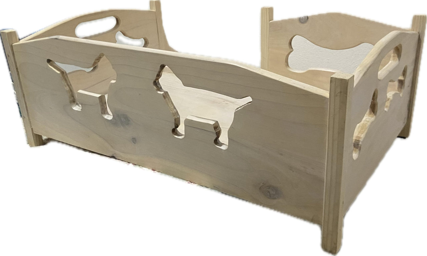 Genérico Cama para Perro en Madera de Pino, Tallada, barnizada en Blanco con veta Madera de Fondo