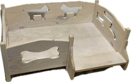Genérico Cama para Perro en Madera de Pino, Tallada, barnizada en Blanco con veta Madera de Fondo
