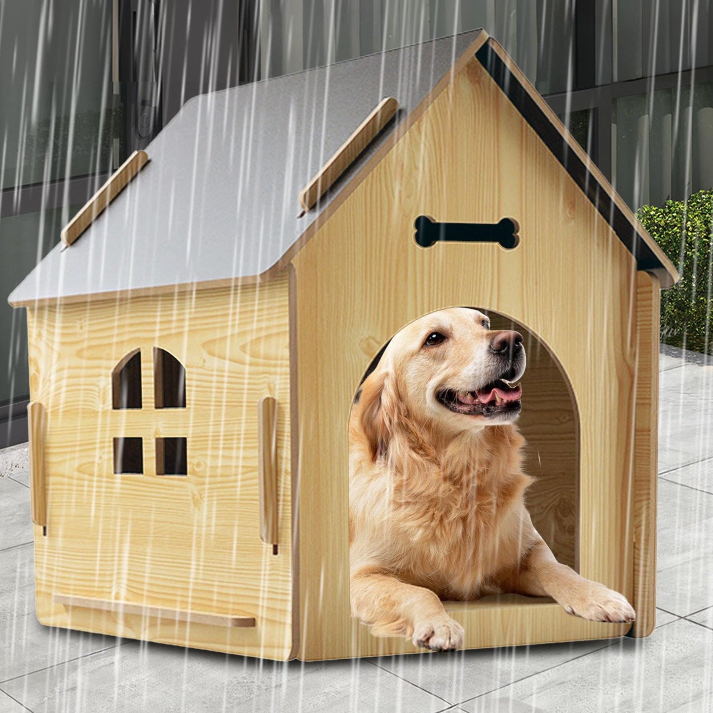Casa para perros de madera, Casa para perros exterior,Perrera resistente a la intemperie para perros - Casa para gatitos exterior a prueba de lluvia, casa de retiro para cachorros para gatos, cachorro