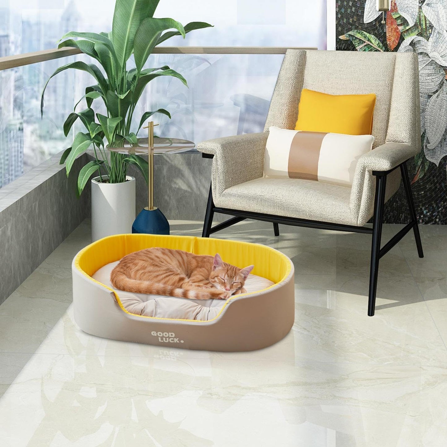 Sofá cama para perros,Cama para perros con laterales | Sofá cama para cachorros,Almohadilla para dormir lavable para gatos, cálido desmontable, cama con cojín para mascotas de doble cara para las