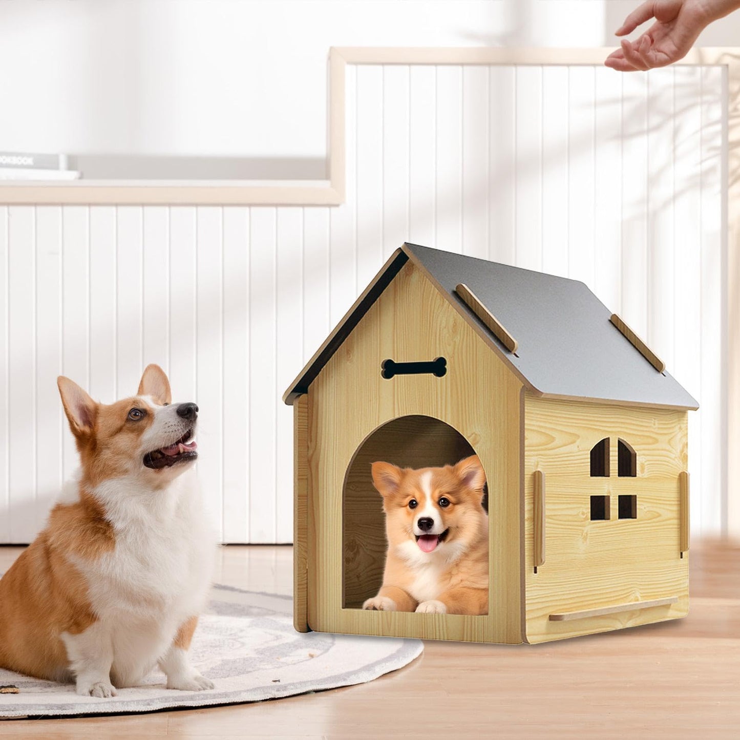Casa para perros de madera, Casa para perros exterior,Perrera resistente a la intemperie para perros - Casa para gatitos exterior a prueba de lluvia, casa de retiro para cachorros para gatos, cachorro