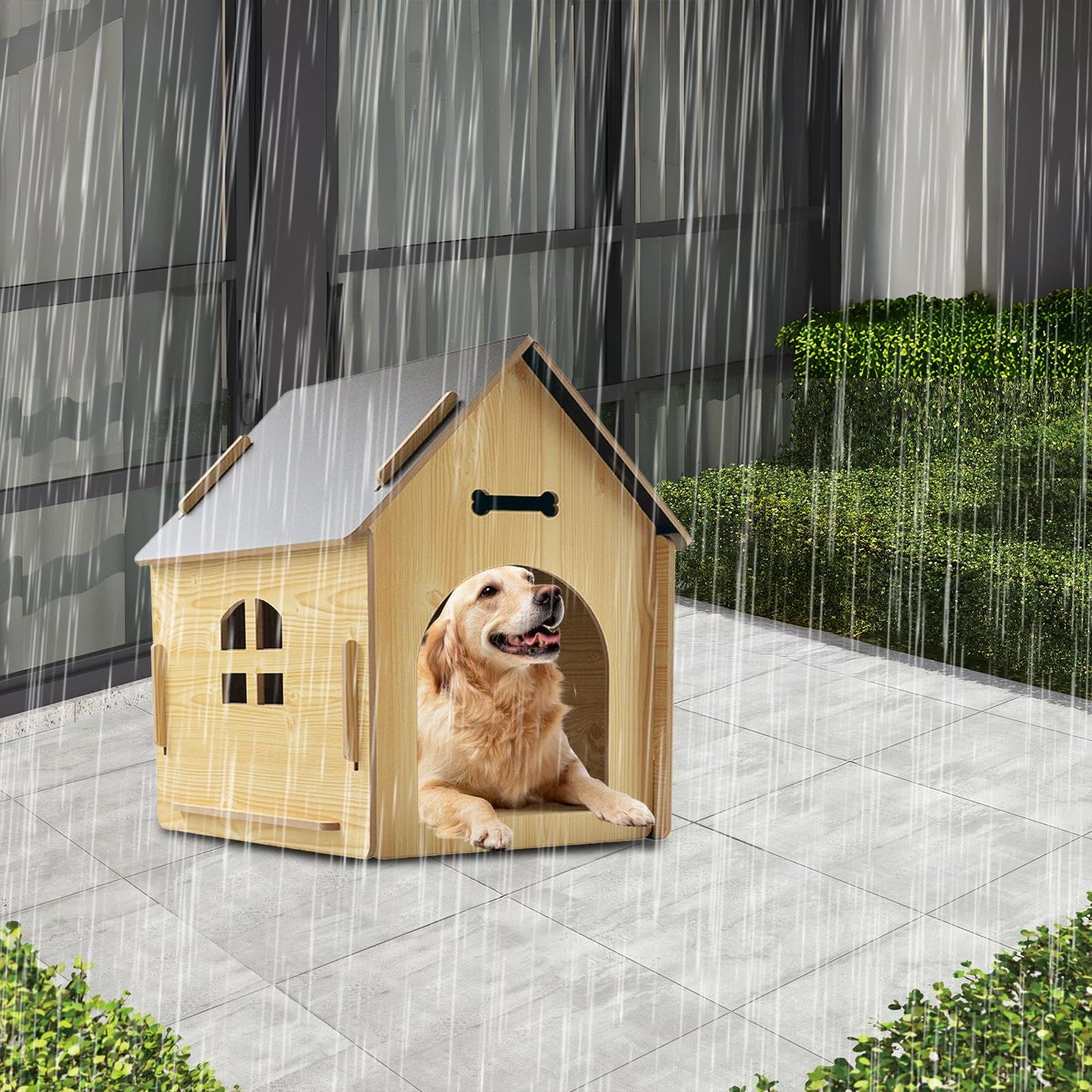 Casa para perros de madera, Casa para perros exterior,Perrera resistente a la intemperie para perros - Casa para gatitos exterior a prueba de lluvia, casa de retiro para cachorros para gatos, cachorro