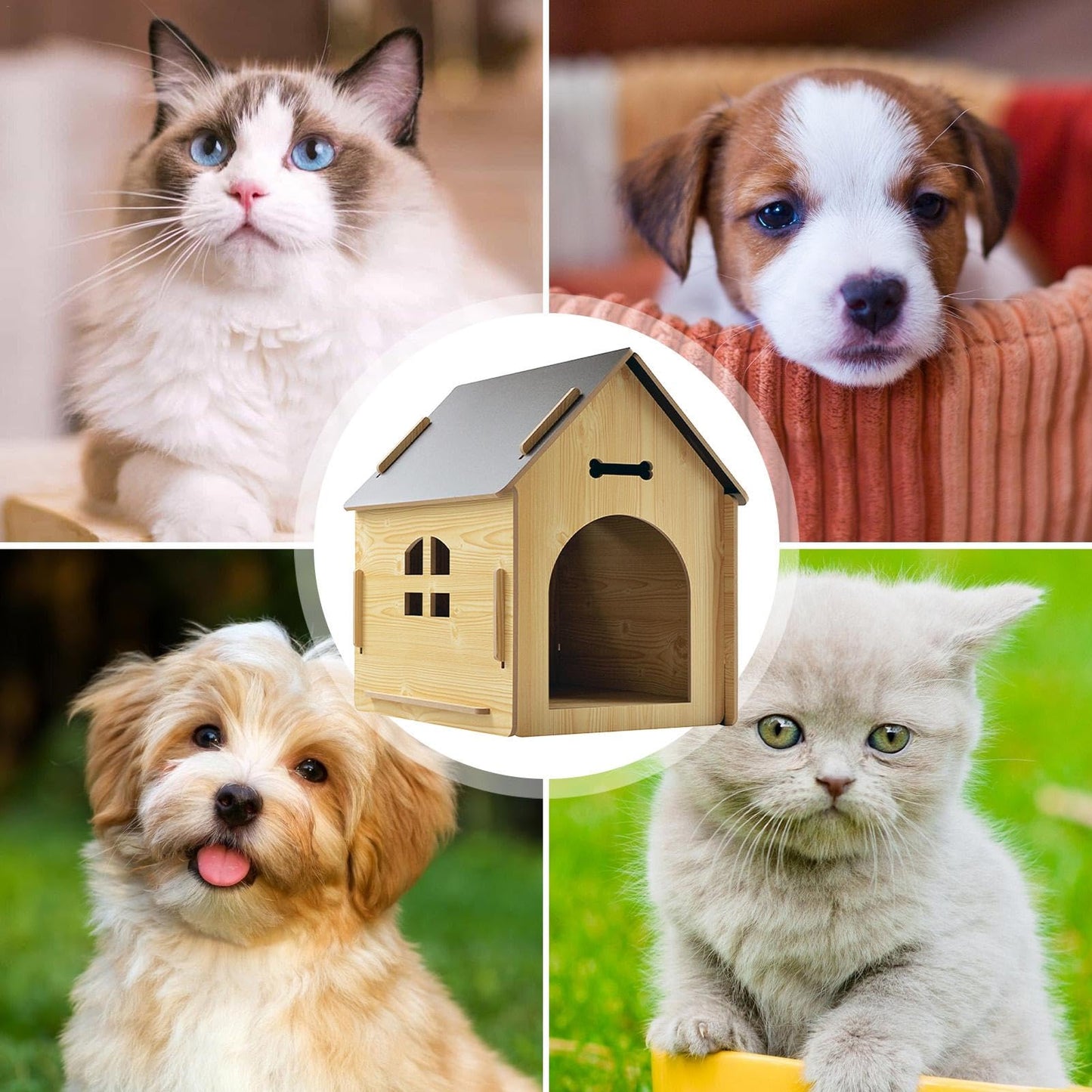 Casa para perros de madera, Casa para perros exterior,Perrera resistente a la intemperie para perros - Casa para gatitos exterior a prueba de lluvia, casa de retiro para cachorros para gatos, cachorro